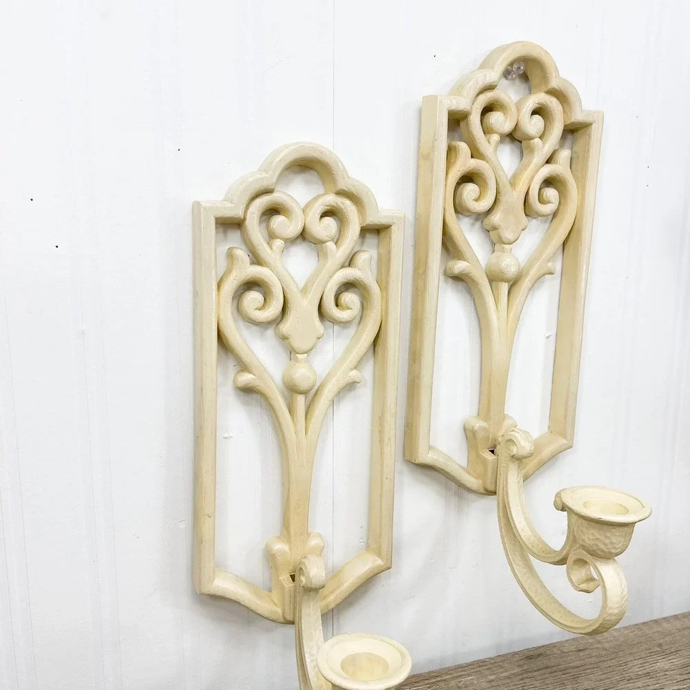 Vintage Beige Sconce Candleholder Set: Burwood Plastic Wall Decor